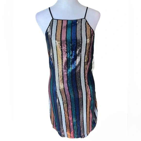 rainbow striped sequin dress Taylor Pastel Multi Stripe Sequin Dress  Olivia Rubin